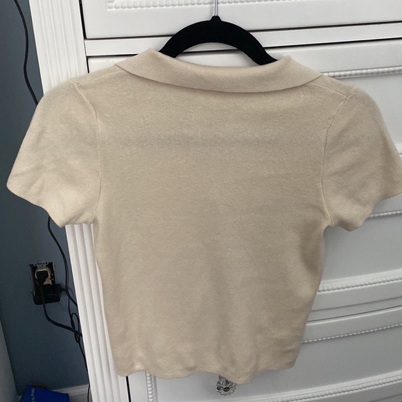 pacsun cream tight-fit button down t-shirt - Picture 2 of 3